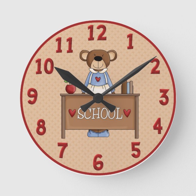 Lärare Bear Wall Clock Rund Klocka (Framsida)