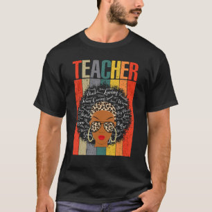 Lärare Black History Month Leopard Messy Bun Afri T Shirt