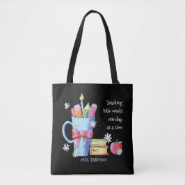 Lärare Black Tote Bag med citat och Namn Tygkasse
