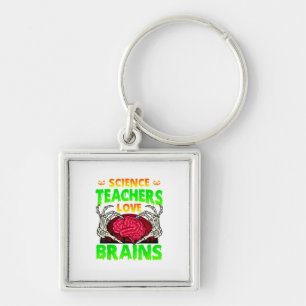 Lärare Brains Skeleton Hand Heart Halloween Fyrkantig Silverfärgad Nyckelring