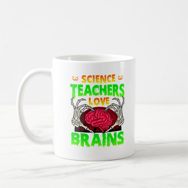 Lärare Brains Skeleton Hand Heart Halloween Kaffemugg (Vänster)