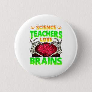 Lärare Brains Skeleton Hand Heart Halloween Knapp