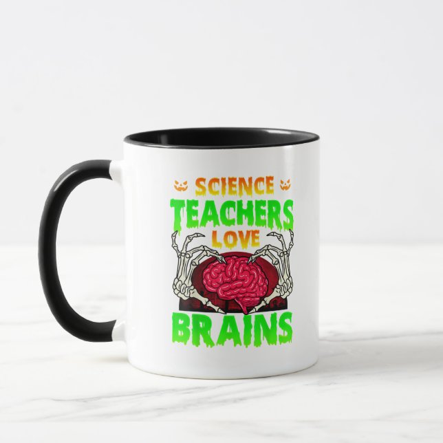 Lärare Brains Skeleton Hand Heart Halloween Mugg (Vänster)