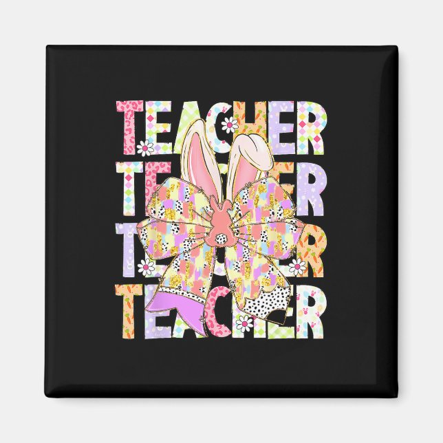 Lärare Bunny Coquette Bow Pencil Bunny Påsk Day Magnet (Framsidan)