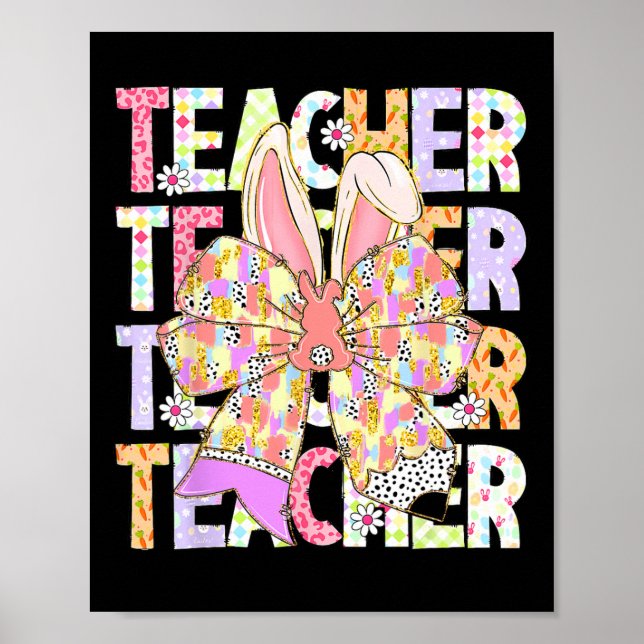 Lärare Bunny Coquette Bow Pencil Bunny Påsk Day Poster (Framsidan)