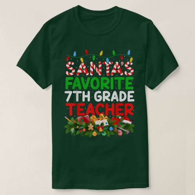 Lärare Christma från Julafton Ljus Santa 7:e Klass T Shirt (Design framsida)