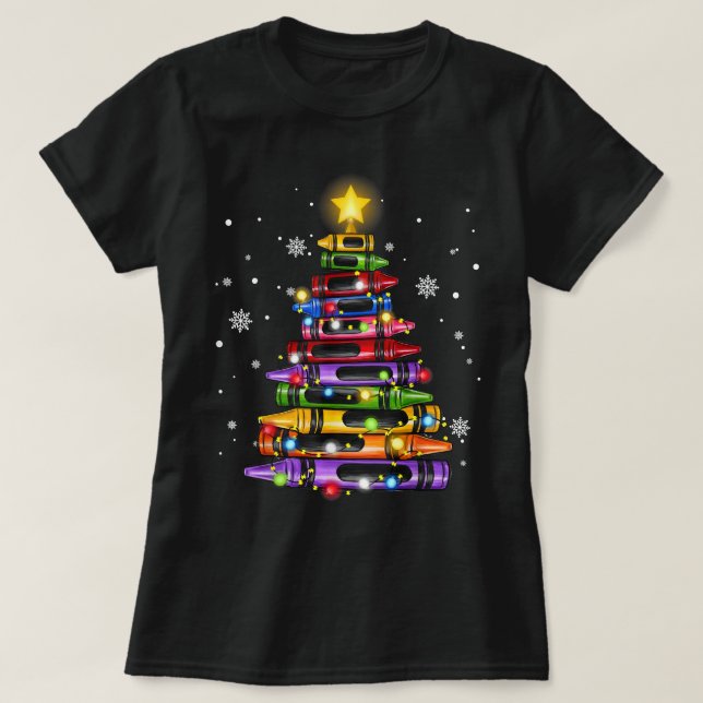 Lärare Crayon Julgran Ljus Student Schoo T Shirt (Design framsida)