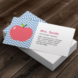 Lärare Cute Apple Modern Blue Chevron Rand Visitkort