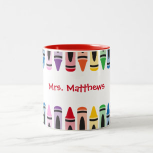 Lärare Cute Färg Crayon Monogram Två-Tonad Mugg