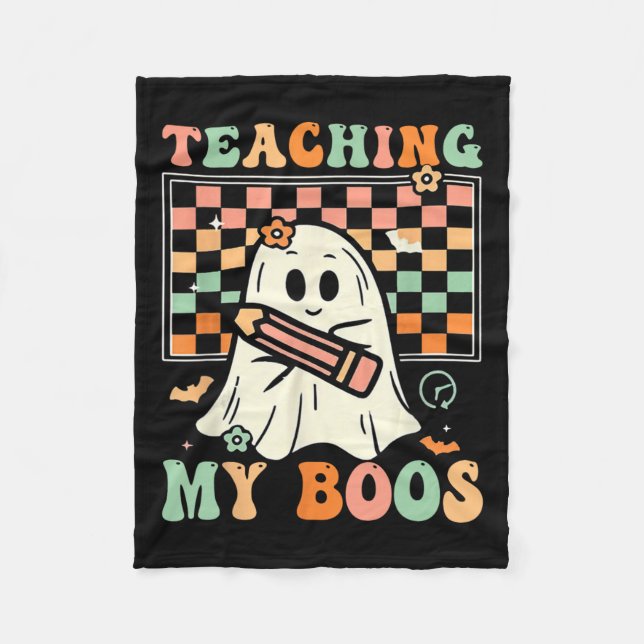 Lärare Cute Ghost Groovy Teacher Halloween Teachi Fleecefilt (Framsidan)