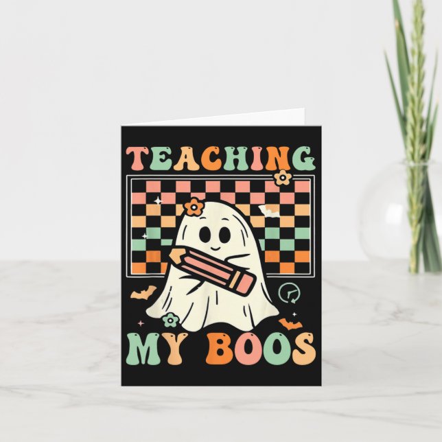 Lärare Cute Ghost Groovy Teacher Halloween Teachi Kort (Framsida)