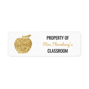 Lärare Egendom i Classroom Faux Guld Glitter Returadress Etikett