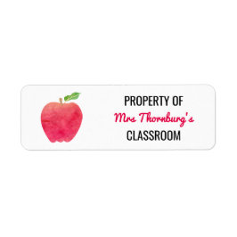 Lärare Egendom i Classroom Watercolor Red Apple Returadress Etikett