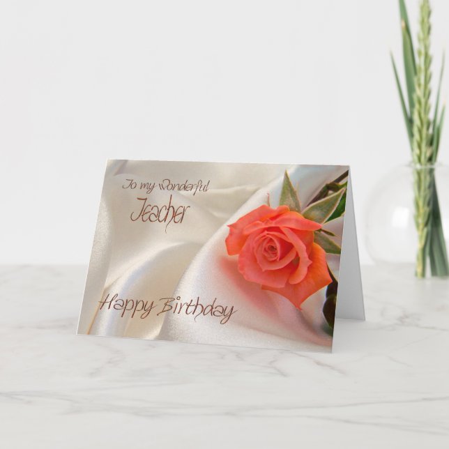 Lärare, ett födelsedagskort med rosa ros kort (Framsida)