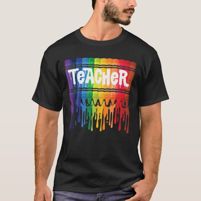Lärare, få dig till Crayon Rainbow Teacher T Shirt (Framsida)