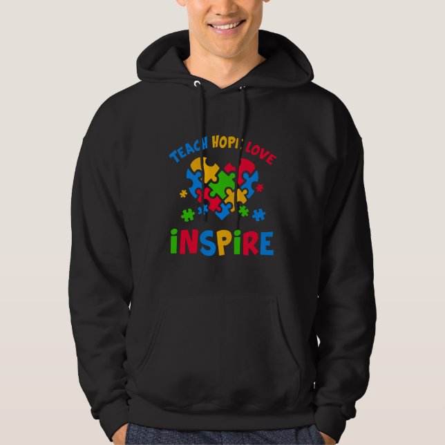 Lärare för autism Teach Hope Kärlek Inspire Hoodie (Framsida)