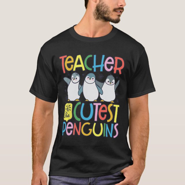 Lärare för de söta pingvinerna Rolig pingvin-back  T Shirt (Framsida)