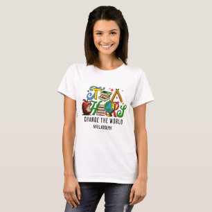 Lärare Förändra Världen Färgrik Skola T Shirt