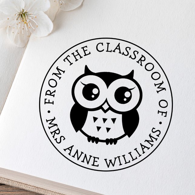 Lärare från ugglebok bibliotek klassrum stämpel (Teacher from the classroom of owl book library rubber stamp)