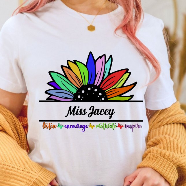 Lärare från Wildblommor, anpassningsbar T Shirt (Listen Encourage Teacher Motivate Inspire,Teacher, Teacher Life, Teachers Appreciation shirt)