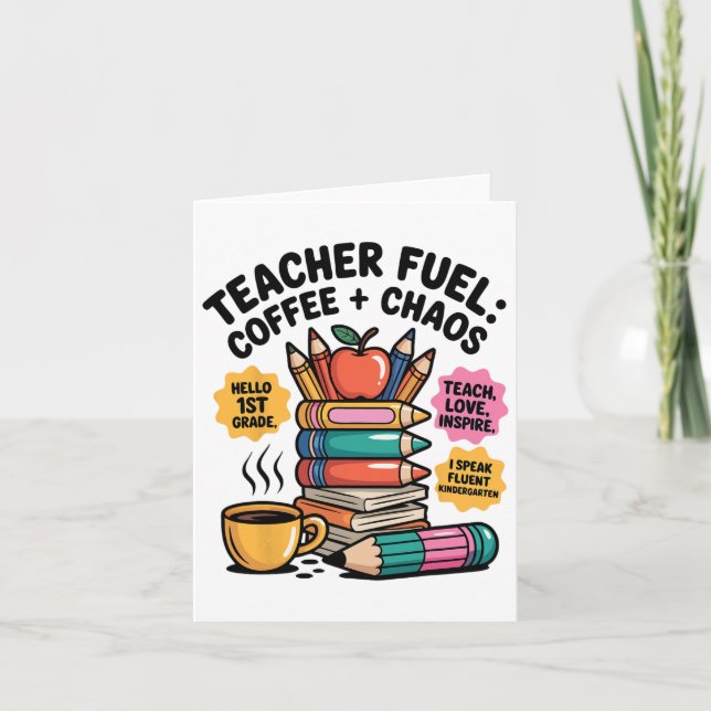 Lärare Fuel Coffee Chaos Funny Back to school Tee Kort (Framsida)