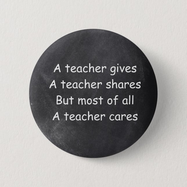 Lärare Ge Shares Cares Chalkboard Design Gift Knapp (Framsida)