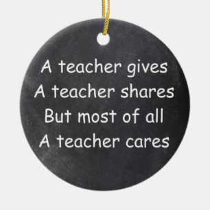 Lärare Ge Shares Cares Chalkboard Gift Idea Julgransprydnad Keramik