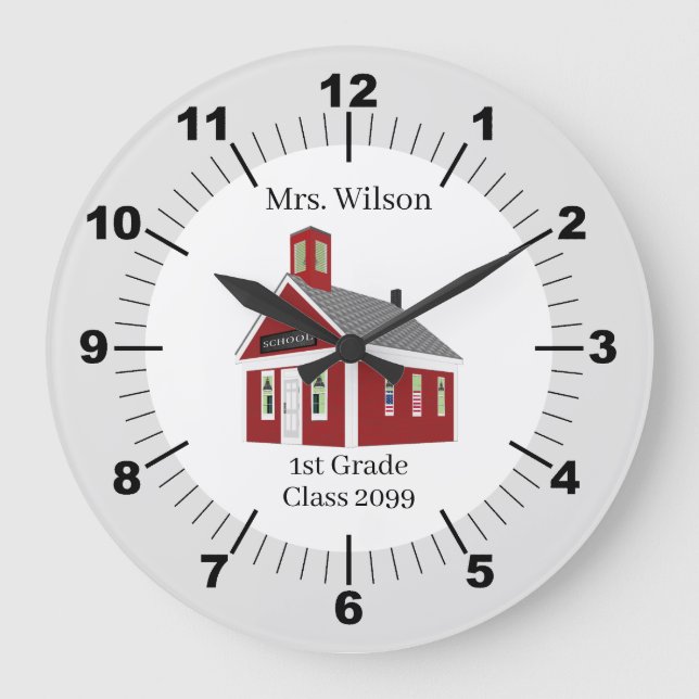 Lärare Gift Schoolhouse Wall Clock Stor Klocka (Framsida)
