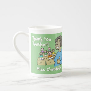 Lärare Gift. Tack, svart, kvinnlig lärare Benporslin Mugg