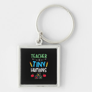 Lärare Gift Teacher Tiny Humans Fyrkantig Silverfärgad Nyckelring