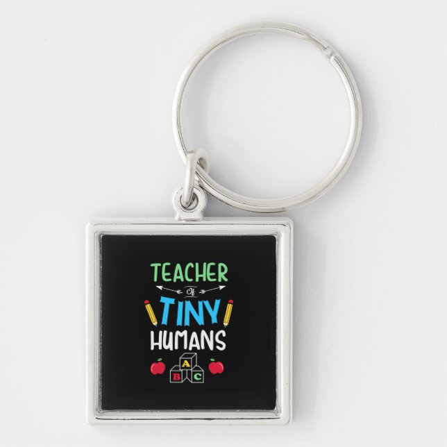 Lärare Gift Teacher Tiny Humans Fyrkantig Silverfärgad Nyckelring (Framsidan)
