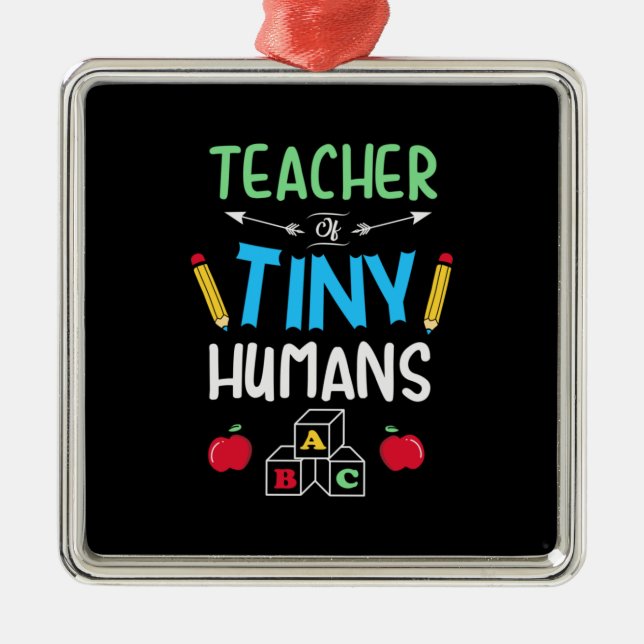 Lärare Gift Teacher Tiny Humans Julgransprydnad Metall (Framsidan)