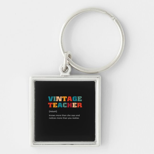 Lärare Gift Vintage Lärare Fyrkantig Silverfärgad Nyckelring (Framsidan)
