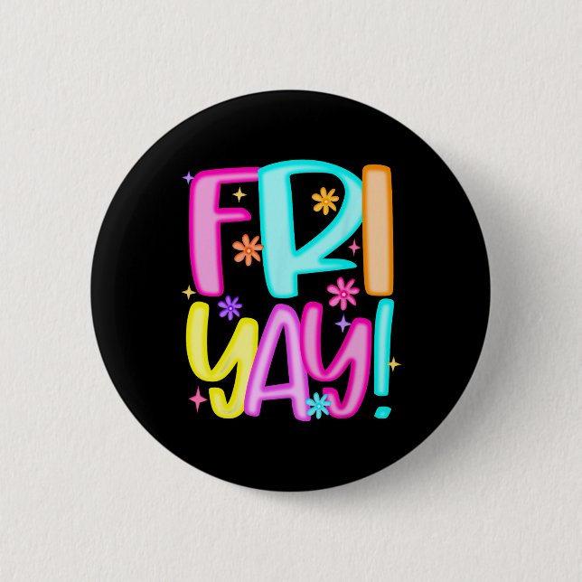 Lärare Glad Friyay Helg Fredag Preppy Tillbaka Til Knapp (Framsida)