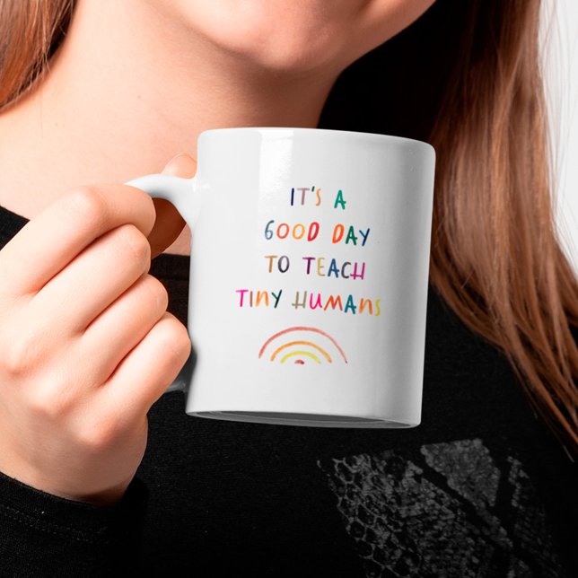 Lärare God Dag Små Människor Modern Rolig Typograf Kaffemugg (Skapare uppladdad)