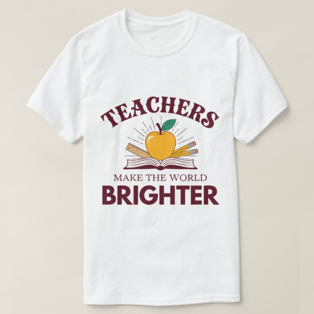 Lärare Gör Världen Ljusare Apple Bok T Shirt (Design framsida)