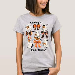 Lärare Halloween Coquette Bows and Reading Spöken T Shirt
