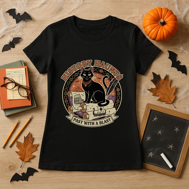 Lärare Halloween History Haunts Cat & Rulla T Shirt (Skapare uppladdad)
