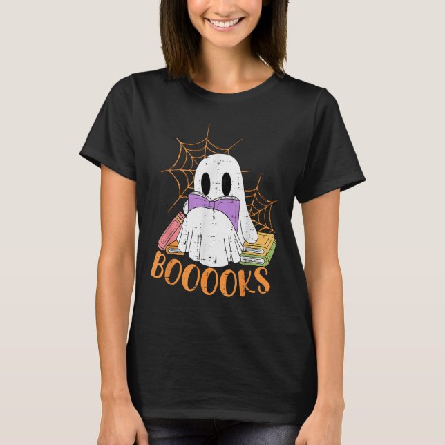 Lärare Halloween Shirt Ghost Teacher Bok Bibliotek T Shirt (Framsida)