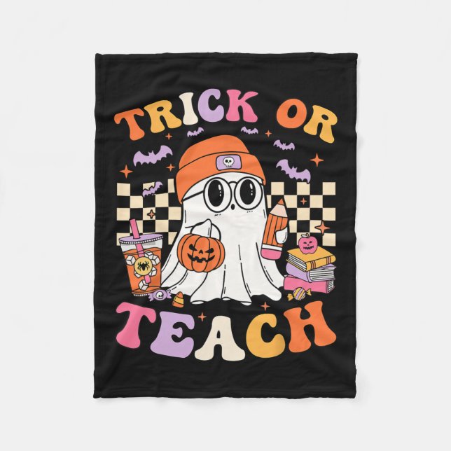 Lärare Halloween Trick eller Teach Cute Ghost Coff Fleecefilt (Framsidan)