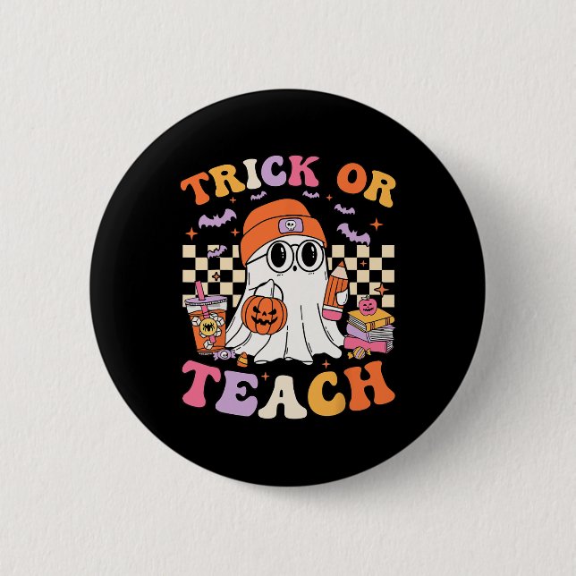 Lärare Halloween Trick eller Teach Cute Ghost Coff Knapp (Framsida)
