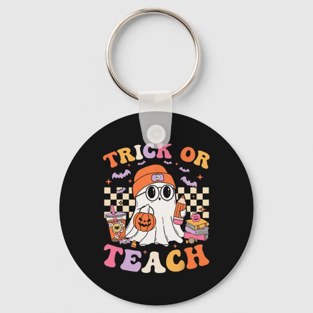 Lärare Halloween Trick eller Teach Cute Ghost Coff Nyckelring (Framsida)