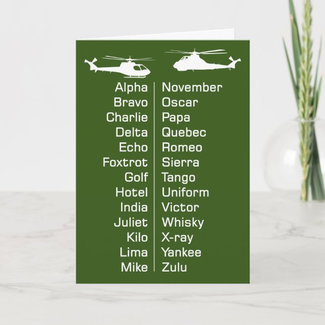 Lärare Helicopter Pilot Chopper Phonetic Alphabet Kort (Framsida)