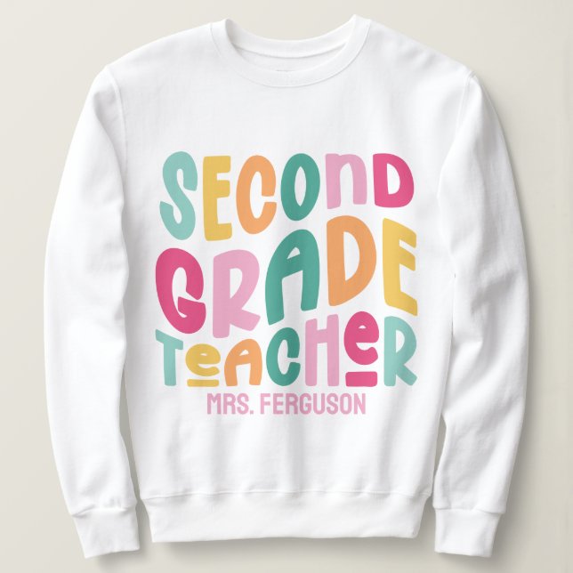 Lärare i 2:a klass färgrik typografi t shirt (Design framsida)