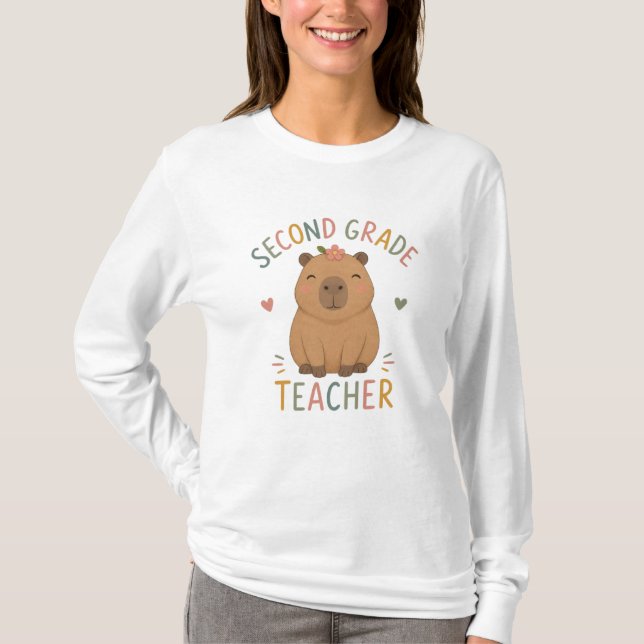 Lärare i andra klass | Leende Kapybara T Shirt (Framsida)