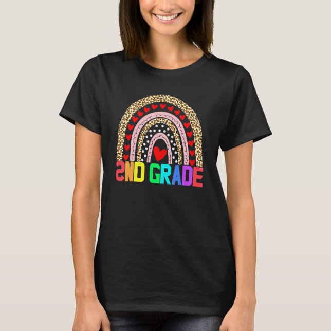 Lärare i andra Klass Leopard Rainbow 2:a Klass Tea T Shirt (Framsida)
