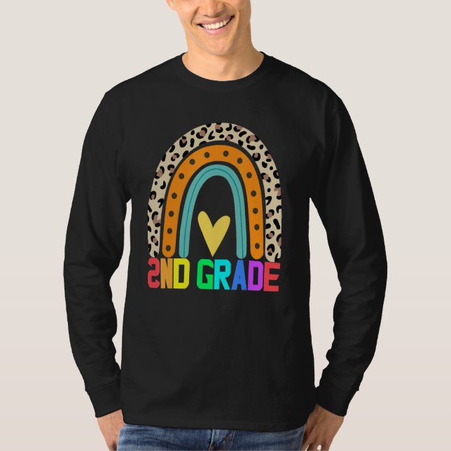 Lärare i andra Klass Leopard Rainbow 2:a Klass Tea T Shirt (Framsida)