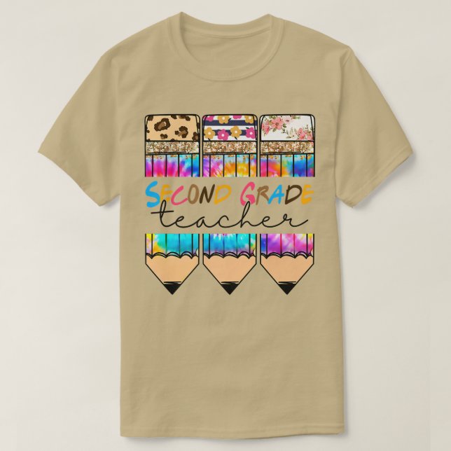 Lärare i andra Klass Leopard Tie Dye Pencil Tillba T Shirt (Design framsida)