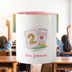 Lärare i andra klass Rosa Preppy Anteckningsbok Ka Två-Tonad Mugg
