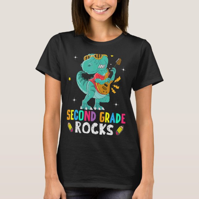 Lärare i andra Klass Sten Rex Dino Back to school T Shirt (Framsida)